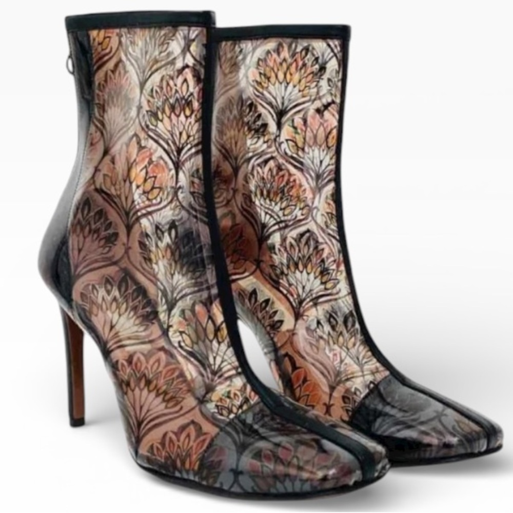L'AUTRE CHOSE Square Toe Black Semi-Transparent High Heeled Ankle Boots
